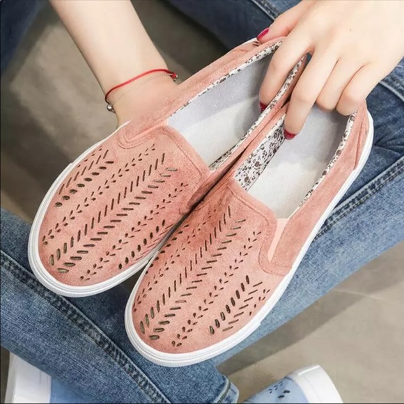 RESTOCKED! Pink Laser Cut-Out Slip On Sneakers - Picture 3 of 5